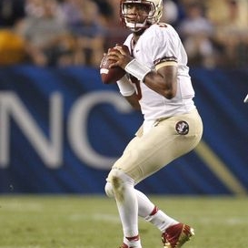 Quarterback preparing to throw football on field