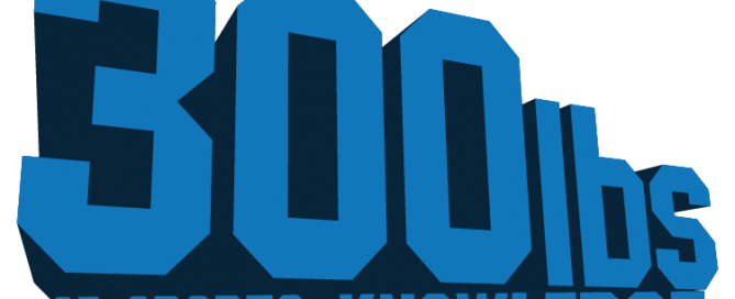 Blue 3D logo: "300 lbs of sports knowledge"